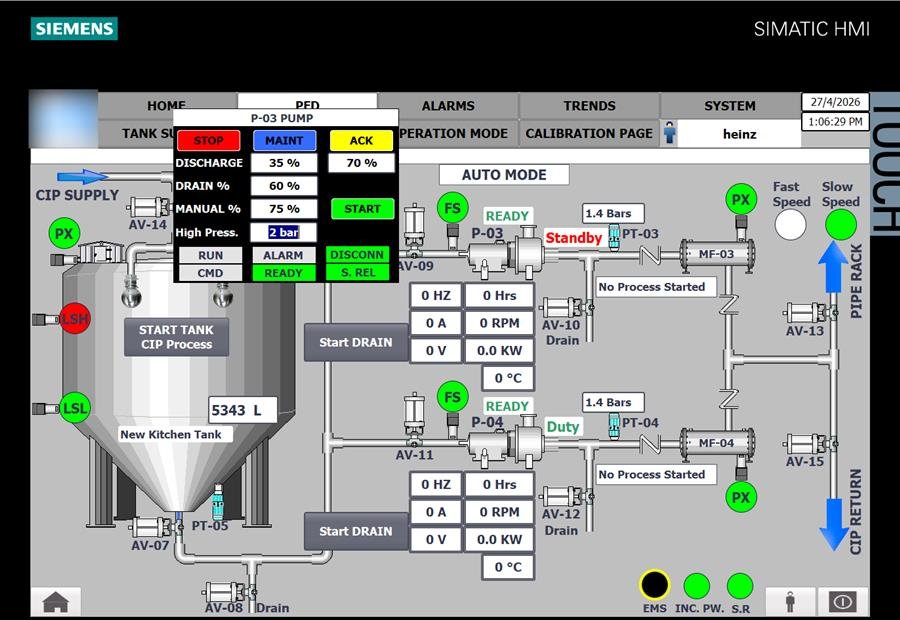 Heinz automatic mode HMI screen
