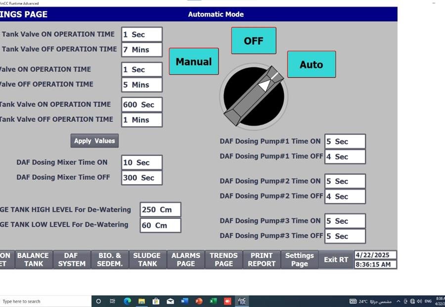 SCADA settings page