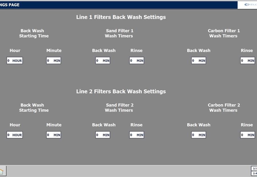 Backwash settings screen