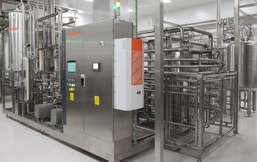 Industrial process skid with stainless piping equipment